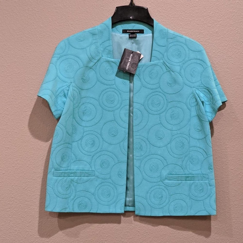 NWT - Ellen Tracy Short Sleeve Turquoise Blazer